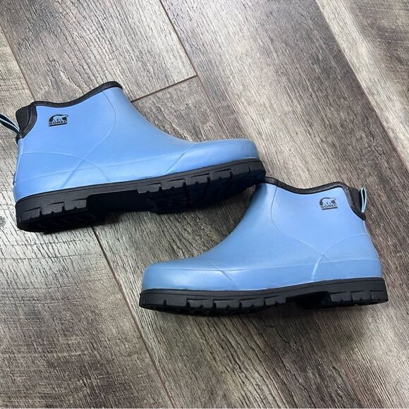Rare Sorel Flood Plain Chukka Rubber Rain Boots Size 5 Blue and Black Waterproof - Picture 7 of 8